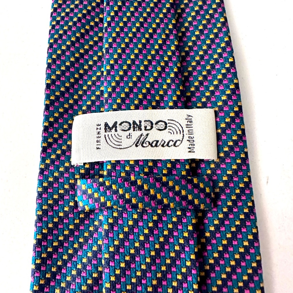 Mondo di Marco Italian Silk Tie Teal Purple Yellow Black Micro Squares